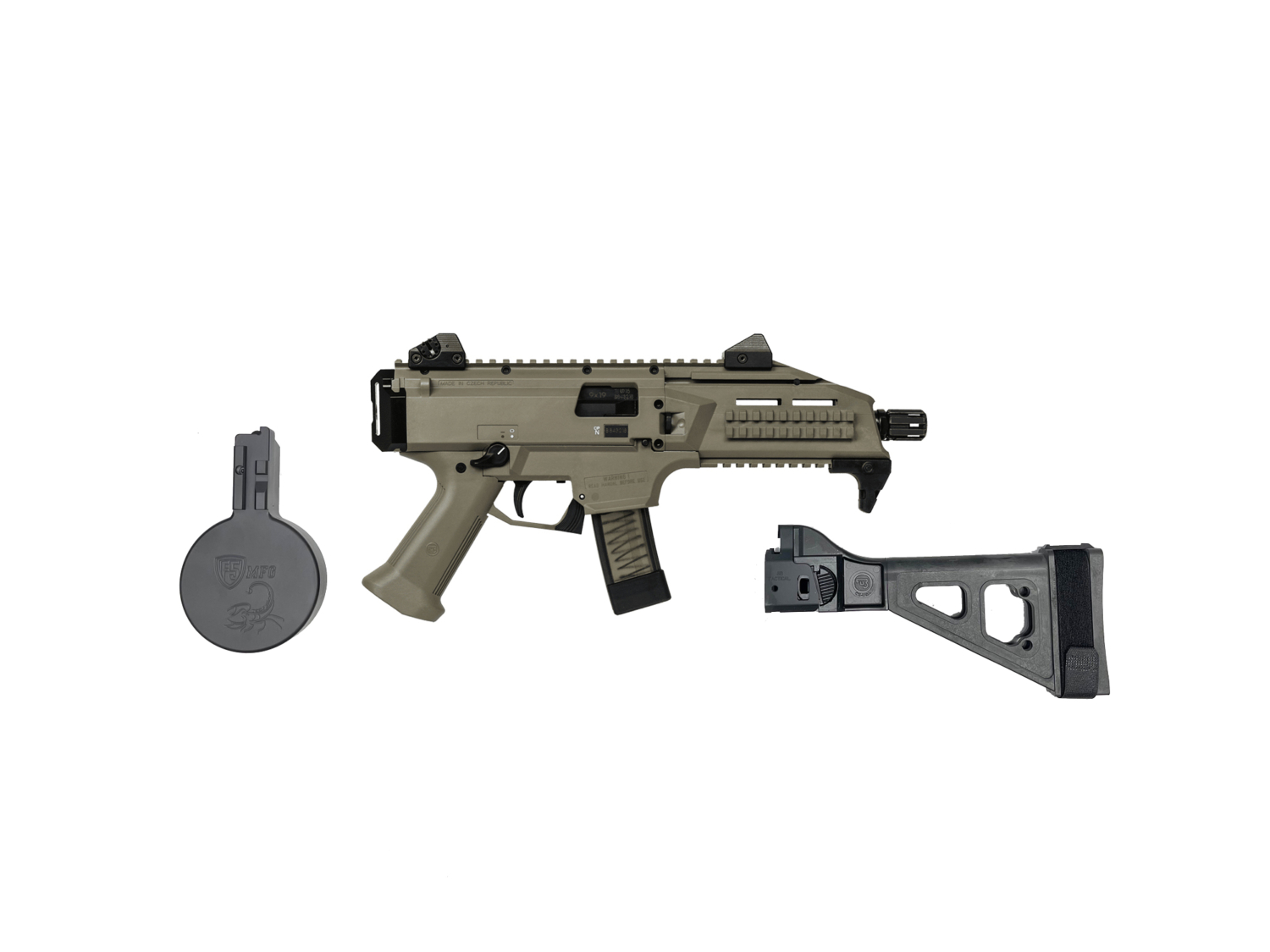 SALE: CZ SCORPION EVO 3 PISTOL W/F5 MFG DRUM & SB TACTICAL BRACE SYSTEM